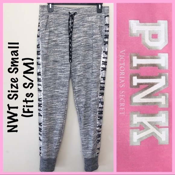 NWT VS PINK Bling Skinny Joggers Sequin Logo Leg - Picture 4 of 8